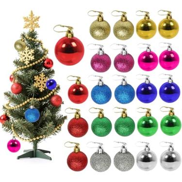 Imagem de Pacote com 24 bolas de Natal para decoração – decoração de árvore de Natal inquebrável, bolas de enfeite penduradas de 4 cm para férias, guirlanda de festa, casamento (vermelho, azul, rosa, ouro