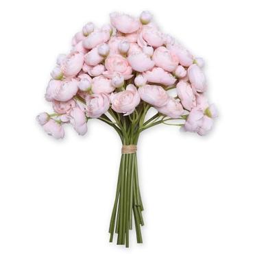 Imagem de BUZFOWU Flores de ranúnculo de seda artificial, 18 peças de toque real para decoração de casa, jardim, casamento, festa e festival, arranjos de flores faça você mesmo, rosa