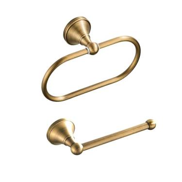 Imagem de Suporte de papel higiênico de latão, anel de toalha antigo, suporte de toalha de mão de latão antigo, oval, suporte de papel de rolo de papel para banheiro, cabide, acessórios de banho rústicos