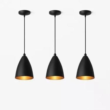 Imagem de Kit 3 Luminárias Pendentes Modernas, Preto, para Sala de Jantar e Teto