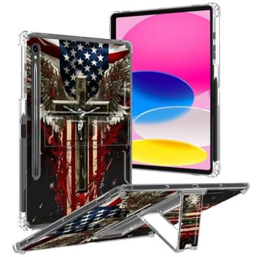 Imagem de Capa para Samsung Galaxy Tab S9 FE 5G 10,9 polegadas 2023 com suporte e suporte para caneta, capa transparente de TPU à prova de choque para tablet Galaxy Tab S9 FE SM-X510/ X516B/ X518U, bandeira