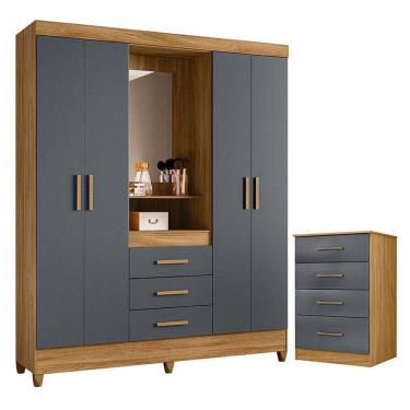 Imagem de Guarda Roupa Casal Capelinha Capri E Cômoda Ms913 Freijó Cinza - Moval