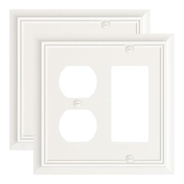 Imagem de Pacote com 2 placas de cobertura de tomada duplex/decoradora, capas decorativas de amêndoa clara, placas de parede de fibra de bambu natural durável para tomadas elétricas, receptáculo, tomada GFCI