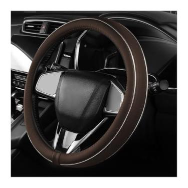 Imagem de MUQIDA Capa de volante de carro, protetor de volante de couro antiderrapante com tira de fibra, envoltório de roda confortável e envoltório de volante esportivo para a maioria dos veículos (café)