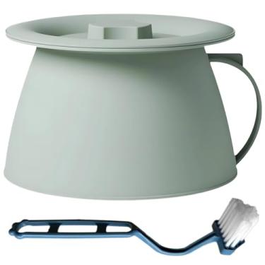 Imagem de Vaso de câmara verde para adultos, mictório à prova de derramamento com tampa para idosos e adultos, inclui escova, vaso sanitário de cabeceira portátil