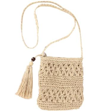 Imagem de Sacolas de Palha para Mulheres Praia Verão com Zíper Tecido Artesanal Bolsa Transversal Ombro