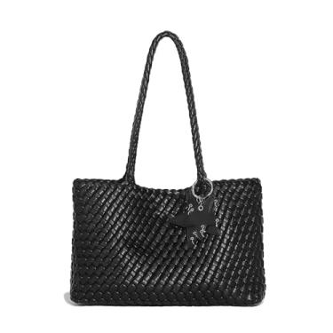 Imagem de Bolsas transversais de tecido para mulheres bolsa de ombro feita à mão bolsa de ombro pequena bolsa de couro PU bolsa bolsa de couro, Preto