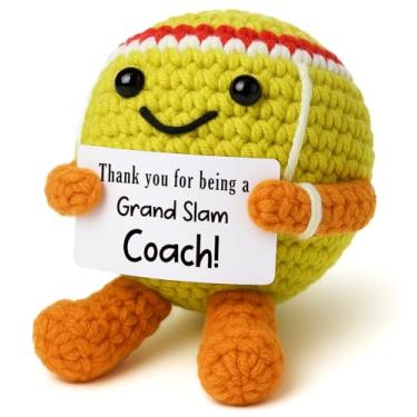 Imagem de YUEYUQIU Presentes para treinadores, homens e mulheres, bola de tênis de crochê feita à mão, presentes engraçados de agradecimento da equipe, melhor treinador de tênis esportivo, aniversário