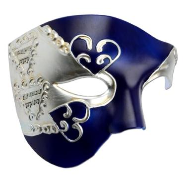 Imagem de Hoshin Máscara De Baile Máscaras, Decorações Carnaval Meio Rosto, Máscaras Venezianas Para Homens (Azul E Prata)