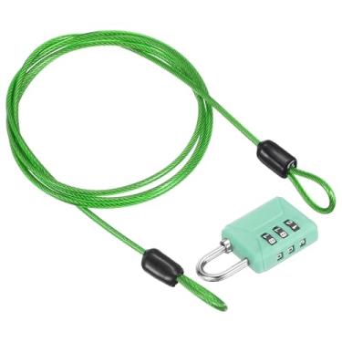 Imagem de PATIKIL Cabo de aço de segurança de 1 m (100 cm) com trava de combinação de 3 dígitos, 1 conjunto de cadeado de viagem revestido de PVC corda de arame de segurança laço duplo para mala de bagagem