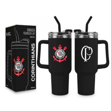 Imagem de Brasfoot Caneca Térmica Up, Material Resistente com Vedação, 1200ml, Preto, Conservação 24h Frio/6h Quente, Corinthians, Uso Diário/Estádio/Trabalho/Lazer, Presente, com Alça e Canudo Reutilizável