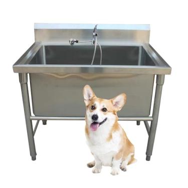 Imagem de Banheira de cuidados para cães, pia de estação de lavagem de animais de estimação de aço inoxidável, banheiras profissionais, banheira profissional para cães de estimação (tamanho: 78,7 cm)