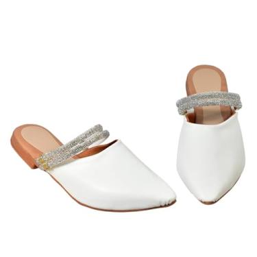 Imagem de Sandalia Feminina Estimo Mule Elegante com Tiras Brilhantes, Couro Sintético, Design Moderno, Confortável, (Branco, BR, Adulto, Numérico, 40)