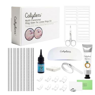 Imagem de Calyders Kit de ajuste de tamanho de anel 5 em 1 para anéis soltos - Inclui aperto invisível, luz modeladora, gel de resina e espaçadores de silicone. Conjunto definitivo de proteção de joias