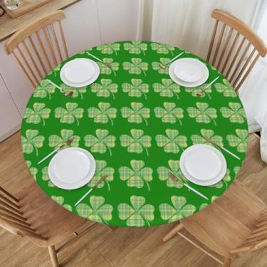 Imagem de BOXIMIAO Toalha de mesa xadrez trevo redonda com borda elástica capa de mesa impermeável reutilizável para férias, cozinha, festa, pátio, P (101,6 a 111,7 cm)