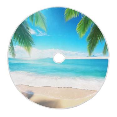 Imagem de Blueangle Saia de árvore de Natal com palmeira de praia de 90 cm - poliéster macio e resistente a rugas, decoração de férias para festas de Natal, árvore festiva e decoração de casa (897)