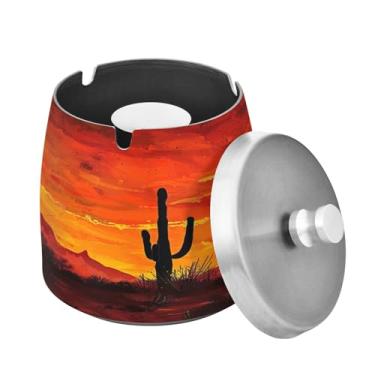 Imagem de Blueangle Cinzeiro de paisagem de cacto com tampa para cigarros, à prova de vento/chuva, aço inoxidável, sem fumaça, inodoro, cinzeiro para uso interno ou externo (373)