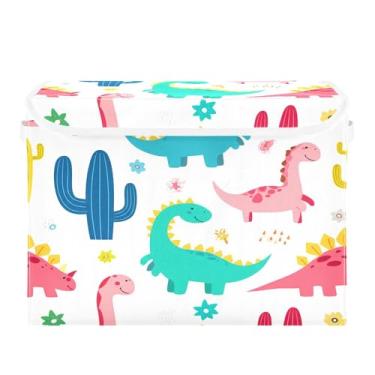 Imagem de SEHANY Cestas de armazenamento engraçadas de dinossauro com tampas, organizador de caixa de armazenamento dobrável, caixas de armazenamento de armário de tecido para roupas cobertor de escritório
