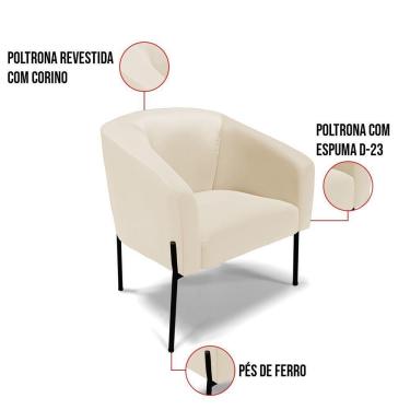 Imagem de Poltrona Pé De Ferro Preto Sala De Estar Stella Corino Bege D03 - D'rossi