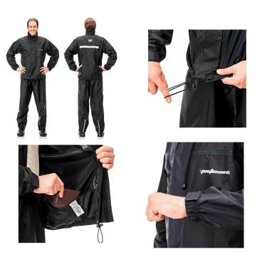 Imagem de Capa Roupa Chuva Vestimenta Impermeável Vestuário Jaqueta Calça Pantaneiro Nylon Preta Moto-Unissex