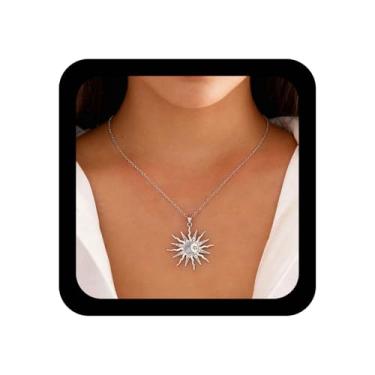 Imagem de Iaceble Colar Boho com pingente de sol e lua, dourado, sol, strass, colar, luas, sóis, cristal, colares, vintage, zircônia cúbica, sol, corrente para mulheres, Zinco, Sem Pedra Preciosa