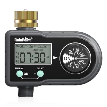 Imagem de RAINPOINT Temporizador de irrigação com 3 programas individuais, temporizador de entrada de latão para mangueira de jardim, controlador de irrigação, sistema de irrigação automático/manual para