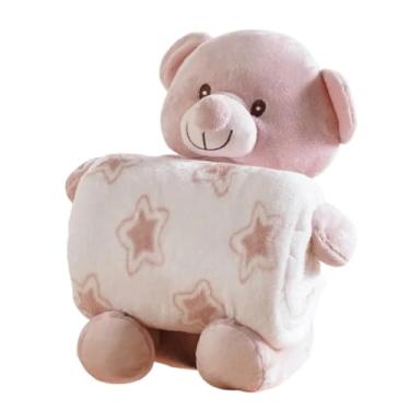 Imagem de Pelúcia com Manta para Bebê Coral Fleece Turminha Carinhosos 100x75cm (Urso Rosa)