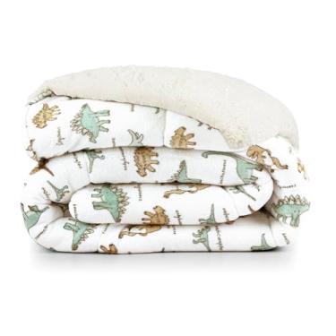 Imagem de Coberdrom Cobertor Lutti Solteiro Quarto Cama Infantiil Sherpa Manta Toque Lã de Carneiro Dinossauro Verde