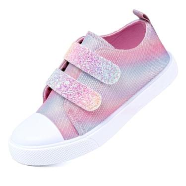 Imagem de Tênis infantil branco de lona, sem cadarço, leve, confortável, casual, adequado para a pele para meninos e meninas, Multicolorido., 9 Toddler