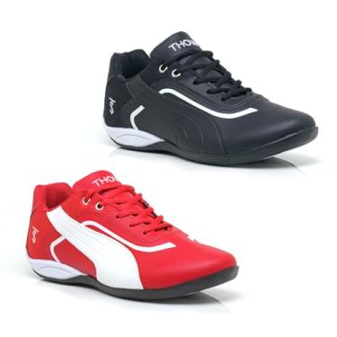 Imagem de Kit 2 Chuteiras Masculina Futsal Esportiva Com Solado Costurado Resistente Confortável (Preto E Vermelho, BR, Adulto, Numérico, 43)