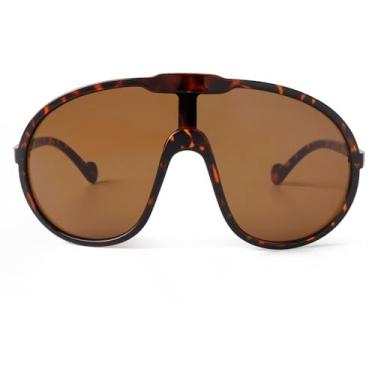 Imagem de SDINM Óculos de sol retrô grandes para mulheres e homens, moda vintage, anos 70, grande, grande, escudo, peça única, aviador, óculos de sol, Armação de leopardolente marrom, Large