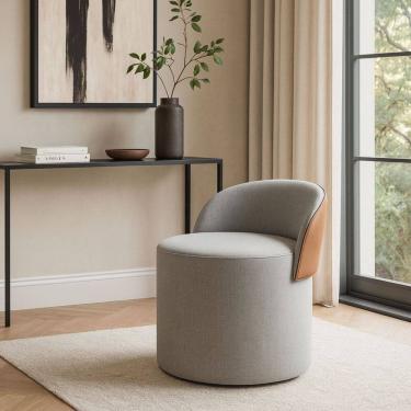 Imagem de Puff Encosto Corino Linho Sala Orgânico Quarto Redondo Banco