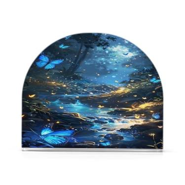 Imagem de Wassud Porta-guardanapos de borboletas azuis brilhantes para mesa, cozinha e jantar, suporte de guardanapo de acrílico para guardanapos de papel, acomodam 50-60 guardanapos, decoração de casa de