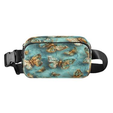 Imagem de CEBUGI Pochetes de caminhada para homens e mulheres, pochetes modernas com borboleta dourada resistente à água com cinto ajustável para treino, viagem, corrida