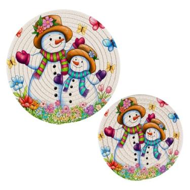 Imagem de Wassud Conjunto de trivet de borboletas de bonecos de neve para pratos quentes, suportes redondos de algodão, almofadas quentes, porta-copos elegantes, decoração de cozinha e acessórios, 2 peças