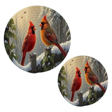 Imagem de Wassud Conjunto de trivet para pássaros de neve de inverno para pratos quentes, suportes de panela redondos, almofadas quentes de algodão, porta-copos resistentes ao calor para decoração de cozinha