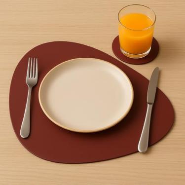 Imagem de Kit Jogo Americano de Couro Ecológico com Porta-Copos – 2 4 6 ou 8 Peças para Mesa de Jantar Cozinha e Decoração (Bordô,8)
