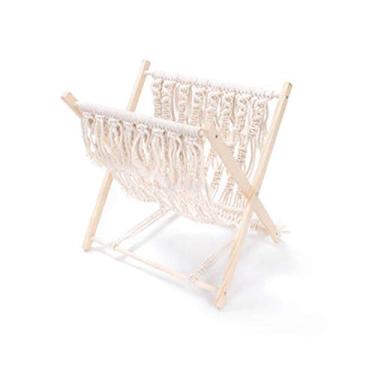 Imagem de LMJYU Porta-revistas de chão criativo, suporte para livros e revistas, organizador de revistas de cabeceira, estante dobrável de madeira com corda de algodão