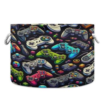 Imagem de WELLDAY Cesta de corda de algodão vários gamepads cesta de lavanderia de bebê para sala de estar, lavanderia, berçário, decoração de casa, 51 x 50 x 35 cm