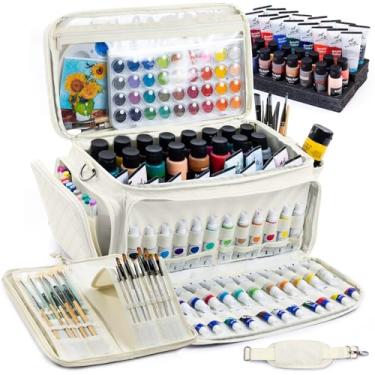 Imagem de SFYBYHEART Bolsa organizadora de tinta acrílica acolchoada com suporte de pincel de 33 cm, bolsa de armazenamento de suprimentos de arte com inserções de espuma para garrafas e tubos, grande