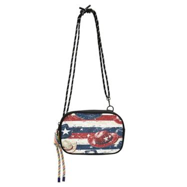 Imagem de STAYTOP Chapéu de cowboy estilo bandeira americana pequena bolsa transversal carteira para celular para mulheres e homens, mini bolsa de viagem - chapéu de cowboy estilo bandeira americana