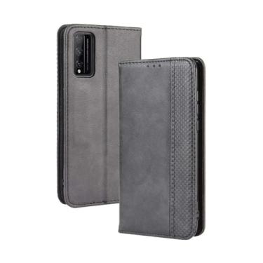 Imagem de Capa flip de couro para HUAWEI Honor Play 4T Pro,Flip magnético retro,Caso de telefone de couro PU,Design de carteira com 3 slots de cartão e 1 clipe de dinheiro -Black