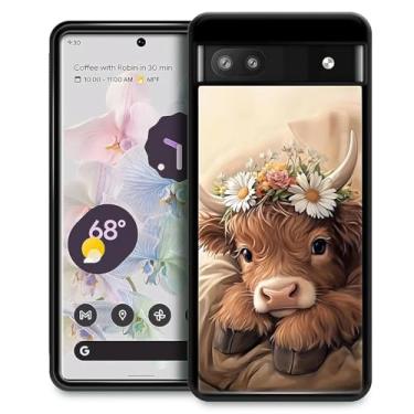 Imagem de WANKBLC Capa compatível com Google Pixel 7A, proteção à prova de choque para homens e mulheres antiderrapante para Google Pixel 7A Crazy Pattern Brown Highland Cow Cute Sleeping