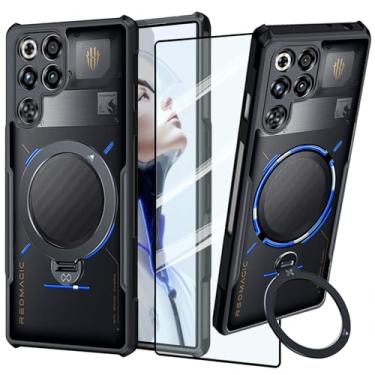 Imagem de Guizzcg Capa para jogos para Red Magic 11 Pro/11 Pro+ capa com suporte de anel, airbags de grau militar, proteção contra quedas, TPU macio + capa traseira de policarbonato rígido [1 filme temperado