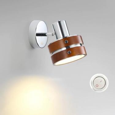 Imagem de Luminária de parede ajustável de madeira para interiores com interruptor, estilo vintage, soquete E27, giratória, para leitura, cromada, para cabeceira, estilo retrô industrial, ideal para s