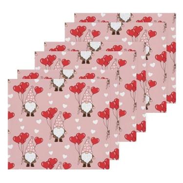 Imagem de Burbuja Pacote com 6 toalhas de algodão Valentine Gnomos, toalhas de rosto altamente macias e absorventes para banheiro, mão, cozinha, academia, limpeza, 30 x 30 cm