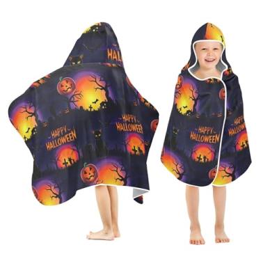 Imagem de Burbuja Toalha de banho com capuz assustadora cena de Halloween para crianças, toalha de praia de pelúcia macia absorvente para meninas e meninos 3-10 anos, 61 x 127 cm