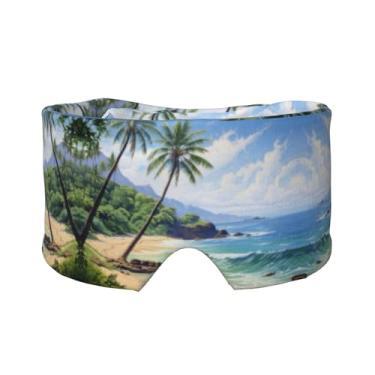 Imagem de Máscara havaiana de praia com palmeiras estampada para dormir para olhos e orelhas, respirável, ajustável, blecaute, venda, confortável