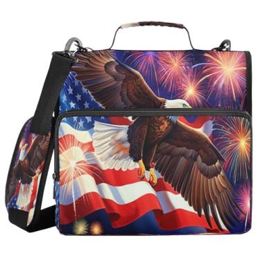 Imagem de STAYTOP Fichários de 3 anéis com zíper com alça de ombro, organizador de fichário de 3,8 cm, pasta expansível resistente à água com vários bolsos para escola e escritório - Independence Day Eagles