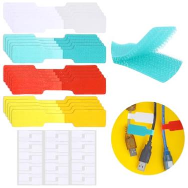 Imagem de 50 etiquetas de cabos e etiquetas de cabo - 20 peças de etiquetas de fio coloridas e 30 etiquetas brancas para organização de eletrônicos